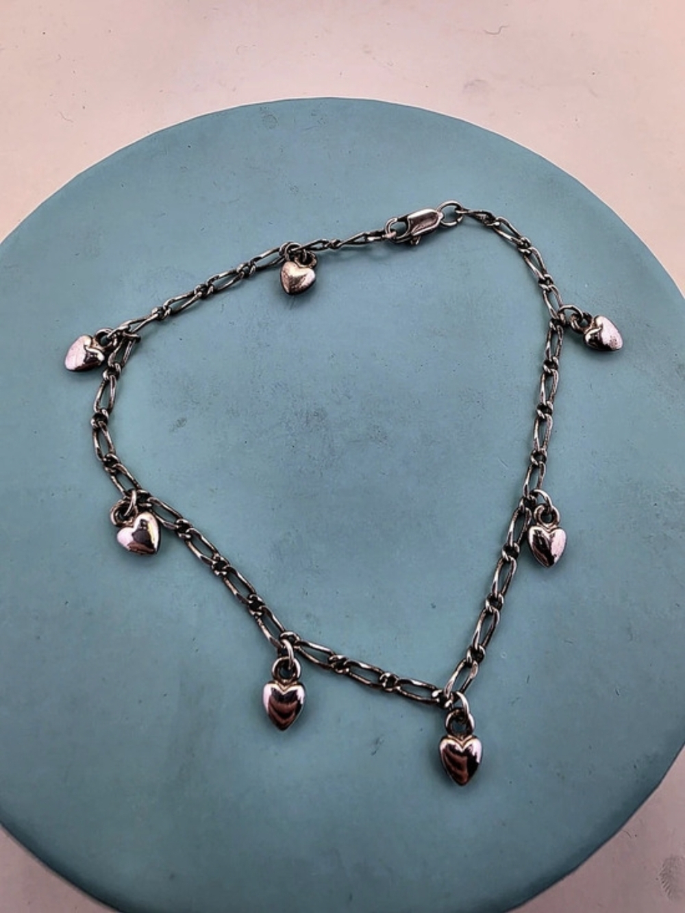 ​💖 Sterling Silver Multi-Heart Dangle Charm Figaro Chain Bracelet ✨
